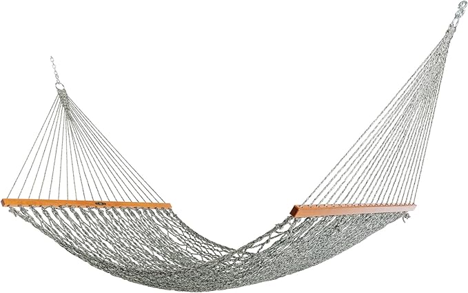 Original Pawleys Island Single Green Oatmeal Heirloom DuraCord Rope Hammock – 12 ft. x 50 in., 1-Person, 450 lb Capacity, Oak Spreader Bar, Zinc-Plated Hardware, Handcrafted in The USA