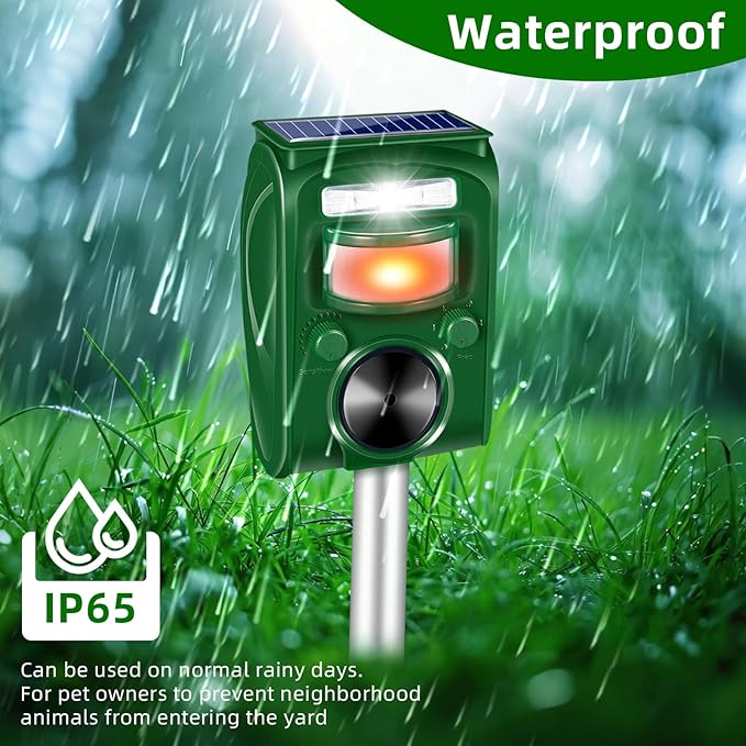 2 Pack 2026 Solar Ultrasonic Repellent Outdoor Cat Squirrel Deer Repellent Devices Rabbit Deterrent for Garden,Animal Repeller with Motion Detection Flash Light for Dog Skunk Raccoon Rabbit Rodent