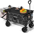 Whitsunday Collapsible Folding Wagon with Table, Heavy Duty Utility Beach Wagons with All-Terrain Wheels for Camping,Garden,Sports Black