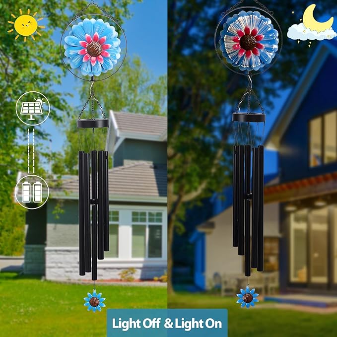 MUMTOP Solar Wind Chimes for Outside - Flower Deep Tone Wind Chimes Outdoor Unique, 41 Inch Windchimes Clearance for Garden, Patio,Yard Decor Gift