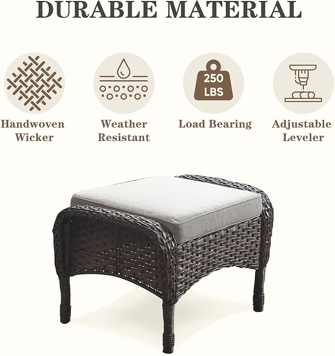 Belord Small Conversation Sets Patio Funiture - 5 Piece Outdoor Swivel Rocker Wicker Furniture Sets with Ottomans Side Table Perfect for Patio Deck Backyard, Brown Wicker Grey Cushion