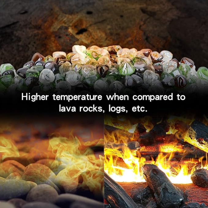 Stanbroil 10-Pound Blended Fire Glass Diamonds - 1/2 inch Fire Glass Blended Emerald Green, Crystal Ice, Amber Luster for Indoor and Outdoor Gas Fire Pits and Fireplaces