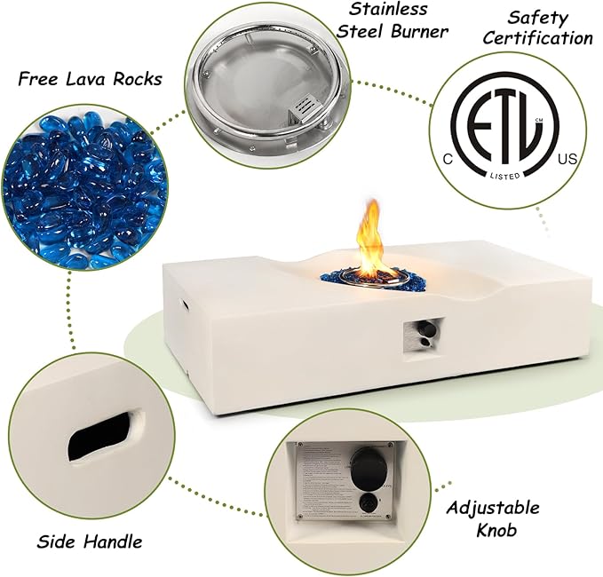 Rectangular Propane Fire Pit,56 Inch Outdoor Fire Pit Table Set w Tank Cover,2-Piece 50,000 BTU Gas Firepits w Glass Stones,Gas Fireplace for Outside Patio & Deck