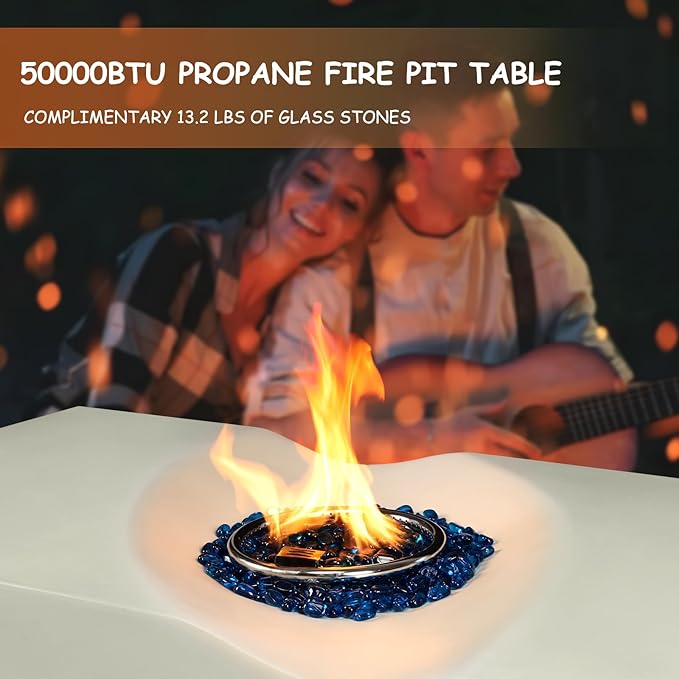 Rectangular Propane Fire Pit,56 Inch Outdoor Fire Pit Table Set w Tank Cover,2-Piece 50,000 BTU Gas Firepits w Glass Stones,Gas Fireplace for Outside Patio & Deck