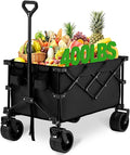 Bezseller Collapsible Wagon 400 lbs, Wagons Carts Foldable, Beach Carts with Big Wheels for Sand, Utility Grocery Shopping Cart for Grocery, Sports, Garden, Shopping and Camping, Black