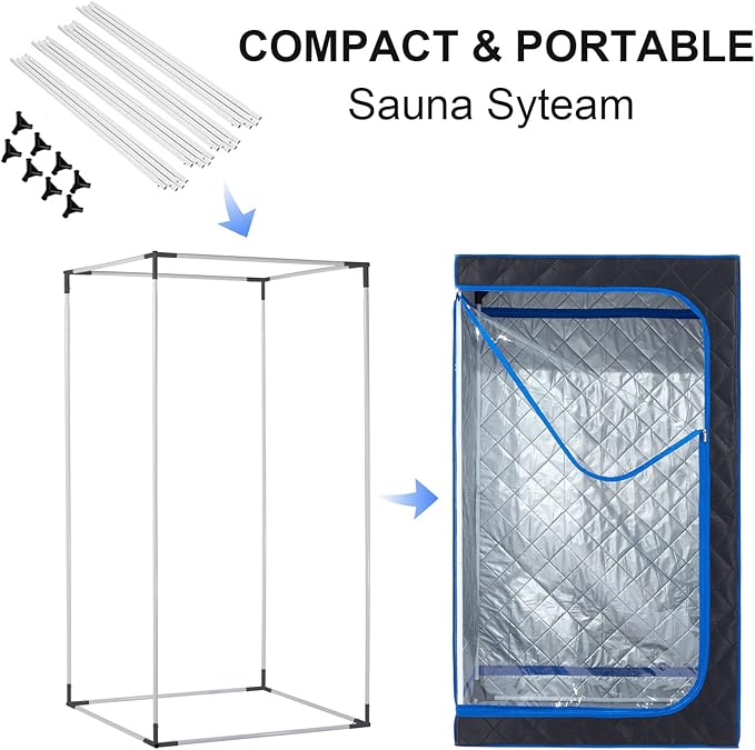 ZONEMEL Full Size Portable Steam Sauna Kit, Personal Full Body Sauna Spa for Home Relaxation, 4 Liters 1500 Watt Steamer, Remote Control, Timer, Foldable Chair (Black, Clear Door)