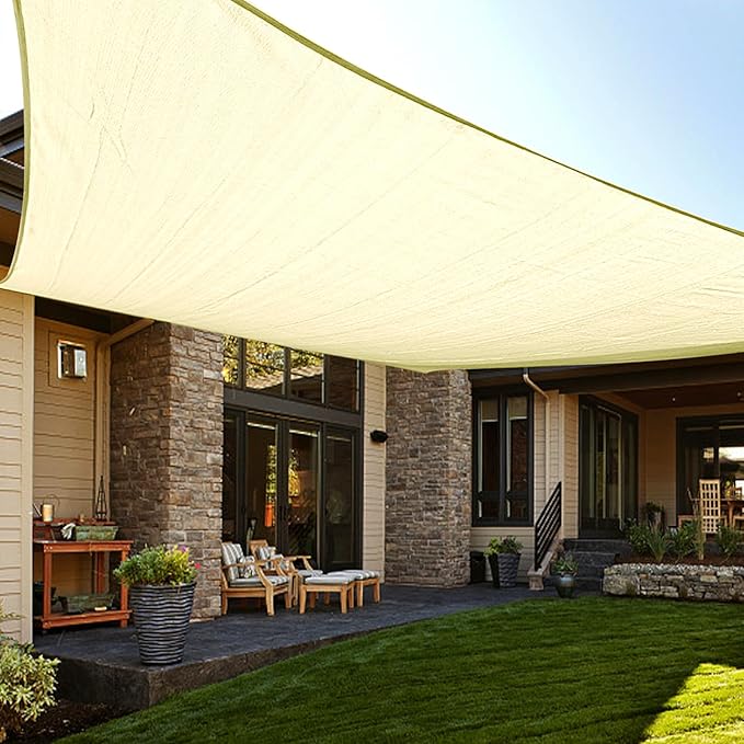 LOVE STORY Custom Size 9'x18' Butter Cream Sun Shade Sail Rectangle UV Block Canopy Patio Sail Sunshades Fabric for Outdoor Garden Carport (We Make Custom Size)