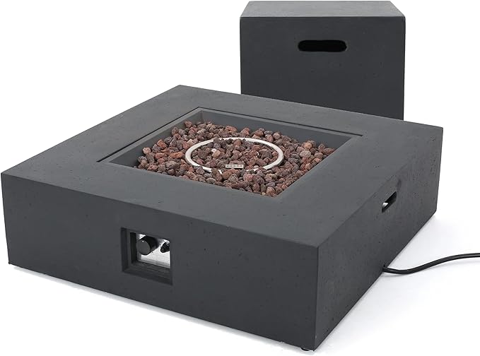 Propane Fire Pit Table 2-Pieces, 40 Inch Firepits for Outside, Square Gas Fire Pit for Outside Patio, Propane Fire Table with Tank Holder, 50000BTU, Dark Gray