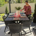 PURPLE LEAF 7 Pieces Patio Dining Set with Outdoor Aluminium Dining Table and Woven Rattan Chairs Modern Metal Furniture Cushions Sets for Garden Yard Indoor Decor Kitchen Grey