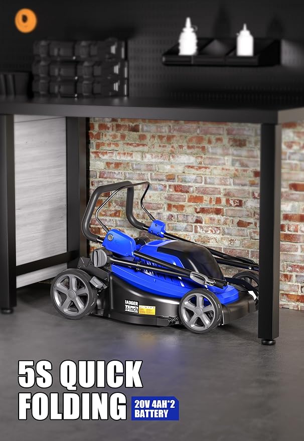 Wild Badger Power 40V 16″ Cordless Lawn Mower Brushless, 3,229 sq ft/0.074 ac,2×4.0Ah Battery & Fast Charger, 5-Position Height,for Small Residential Lawns