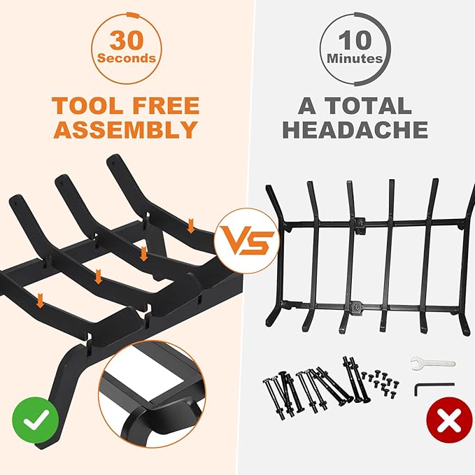 1MORE Fireplace Grates 14 Inch - Heavy Duty Steel Fireplace Rack | Fireplace Log Holder for Indoor | Small Fire Place Grate| Fireplace Racks for Inside Fireplace| Firewood Grate| Wood Stove Grate
