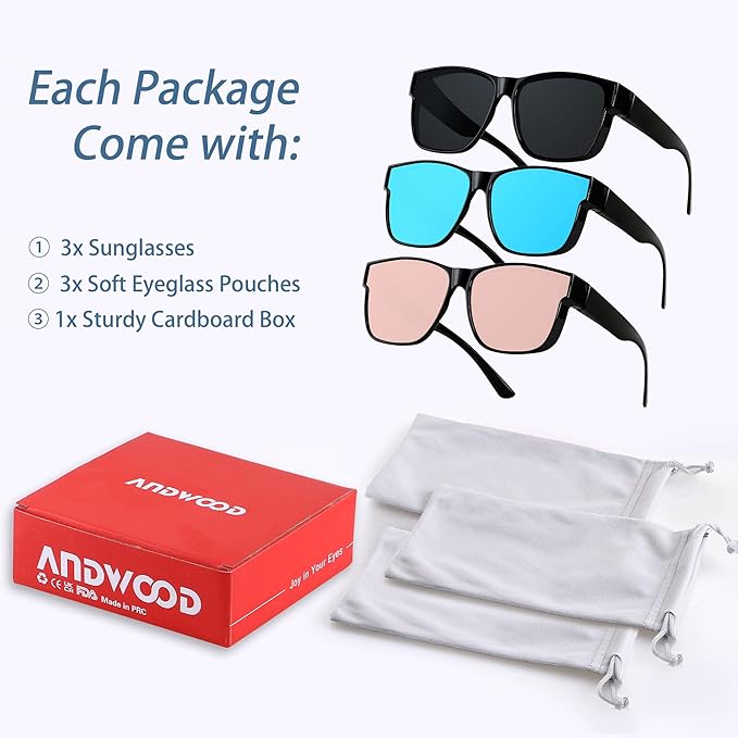 ANDWOOD Fit Over Glasses Polarized Sunglasses for Women Men Oversized Square Shades UV400 Protection