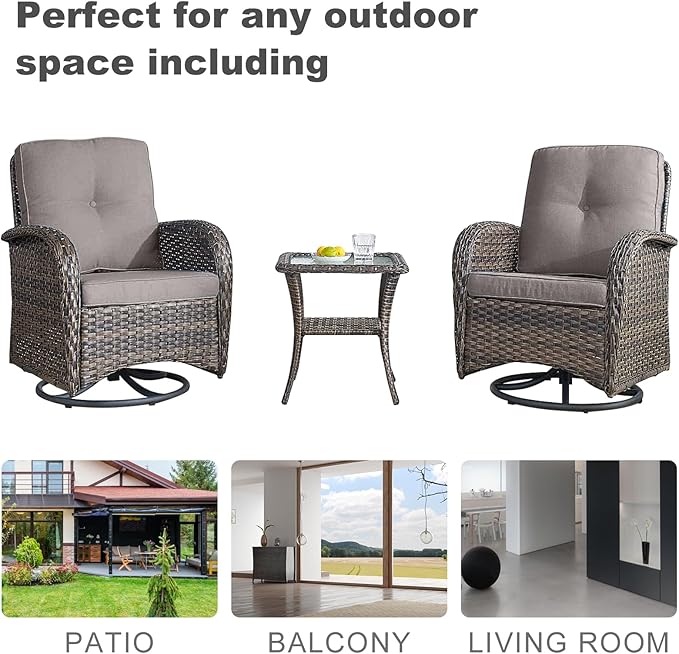 HUMMUH 6-Piece Patio Furniture PE Wicker Outdoor Conversation Set,All-Weather Rattan Swivel Rocker Chairs Outdoor Couch Ottomans for Backyard,Poolside,Deck