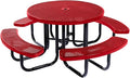 COATEDOUTDOORFURNITURE Heavy-Duty Portable Outdoor Picnic Table with Umbrella Hole, Punched Steel Commercial-Grade Patio Dining Furniture Made in America (46" Round Top, Textured Red)