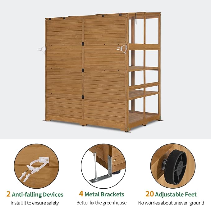 Macrout Wooden Walk-in Greenhouse with Acrylic Panels, Large Greenhouse Outdoor with Openable Roof Vents with Lockable Door, G976