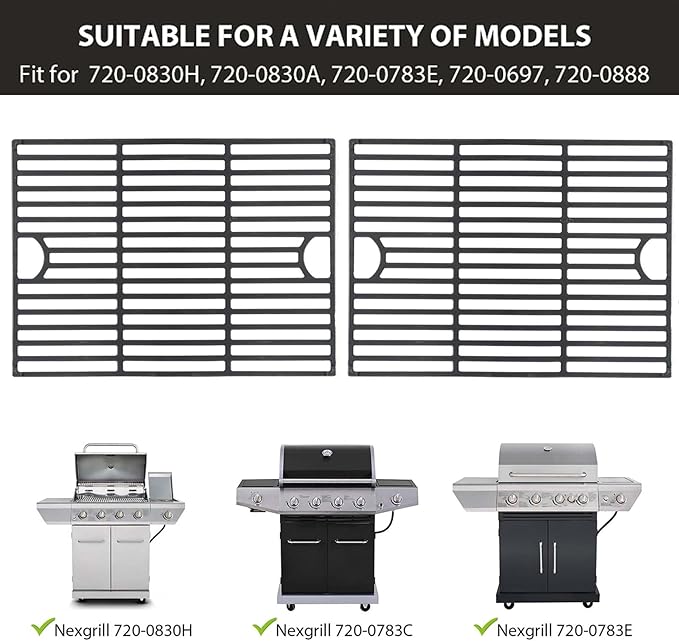 Grill Grates for Nexgrill 4 Burner 720-0830H 720-0830D 720-0670A 720-0783C 720-0783E 720-0958A, 17" Cast Iron Replacement Parts for 5 Burner 720-0888N Charbroil 463241113 463446015, Kenmore Gas Grill