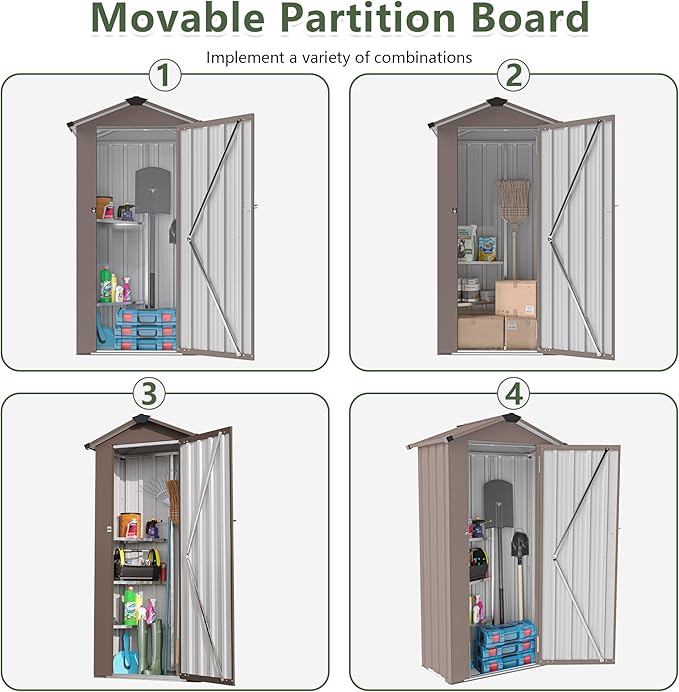 2.5x1.4 FT Outdoor Storage Shed, Tool Shed with Waterproof Roof and Lockable Door,Metal Shed with Adjustable Open Shelves for Backyard Garden Patio Lawn,Brown