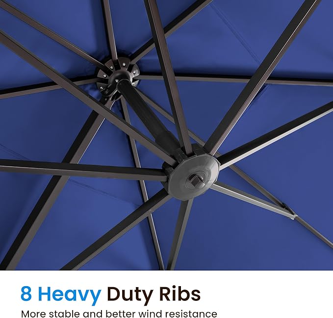 9' X 12' Cantilever Patio Umbrella Rectangular Outdoor Large Offset Umbrellas with 7 Tilts Adjustable 360°Rotation for Deck Pool Garden Backyard, Navy