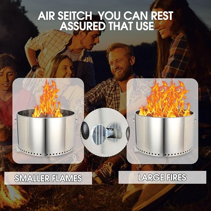 20.5" Smokeless Fire Pit, Wood Burning Camping Stove with Removable Stand & Ash Pan, Portable Outdoor Bonfire Fire Pit, Stylish Practical Solo Stoves for Camping Backyard Patio Beach