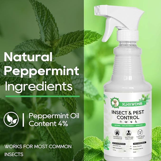 16/32oz Peppermint Spray to Repel Bugs & Insects - Natural Plant-Based Ant, Roach, Spider, Fly Repellent - Indoor/Outdoor Safe, Pet & Family Friendly Pest Control (32 Fl Oz)