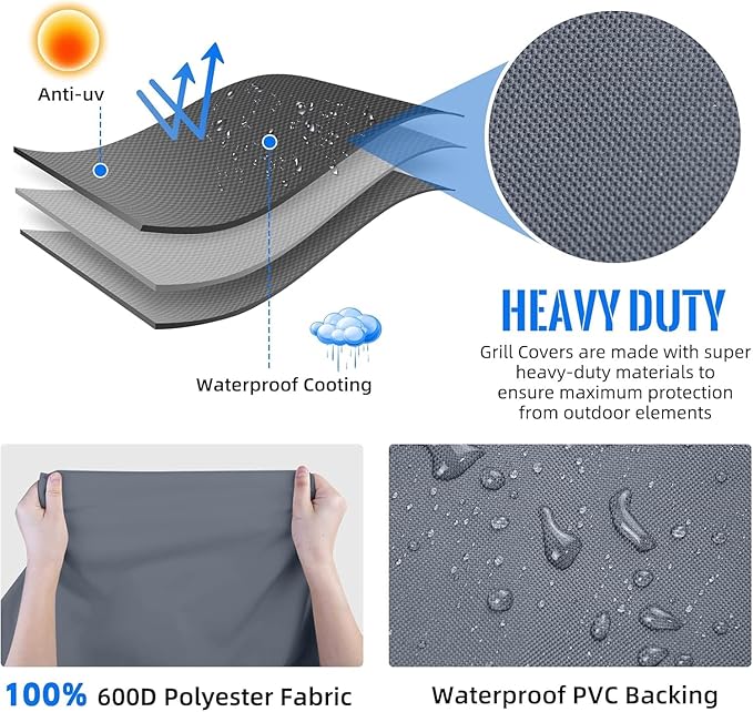 59" Grill Cover Heavy Duty Grill Covers for Outdoor BBQ Waterproof Gas Cover, All Weather Protection Gas Grill Covers for Weber Genesis Charbroil, Grey 1pc
