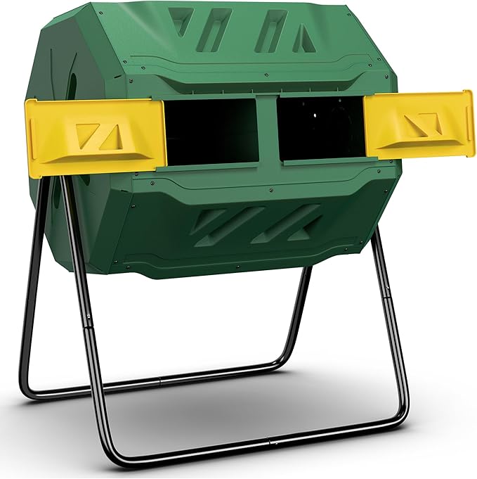 Nouva 43 Gallon Large Composting Tumbler Dual Rotating Chamber Garden Composter Bin Compost Bin with Steel Frame Outdoor Garden Yard,Green