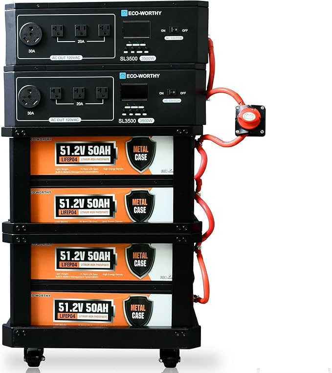ECO-WORTHY SL7000 Stackable Power Station 10240Wh LiFePO4 Battery,AC 7000W Output, Portable Stand with Expandable Tiers for Home Backup,Emergency,Solar System Components