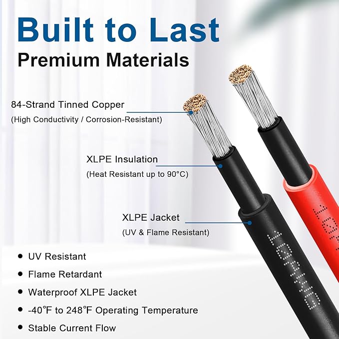 XRDS -RF Solar Panel Cable 30FT, 10AWG Solar Extension Cable with Male & Female Solar Connectors, Flame-Retardant Protective Sleeving Solar Cable, Weatherproof PV Wire for Solar Panel Connection