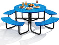 KUFUH 46" Coated Round Metal Picnic Table for 4-8 Person, Durable Heavy Duty Commercial Picnic Table with Umbrella Hole for Outdoor Coffee Shop, School, Easy to Install, Blue