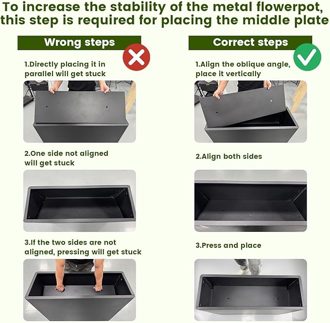 Metal Tall Rectangular Planter,38" L x 13" W x 30" H Black Outdoor Planter with Drainage Holes and Adjustable Balancing Feet for Plants, Flowers, Gardens