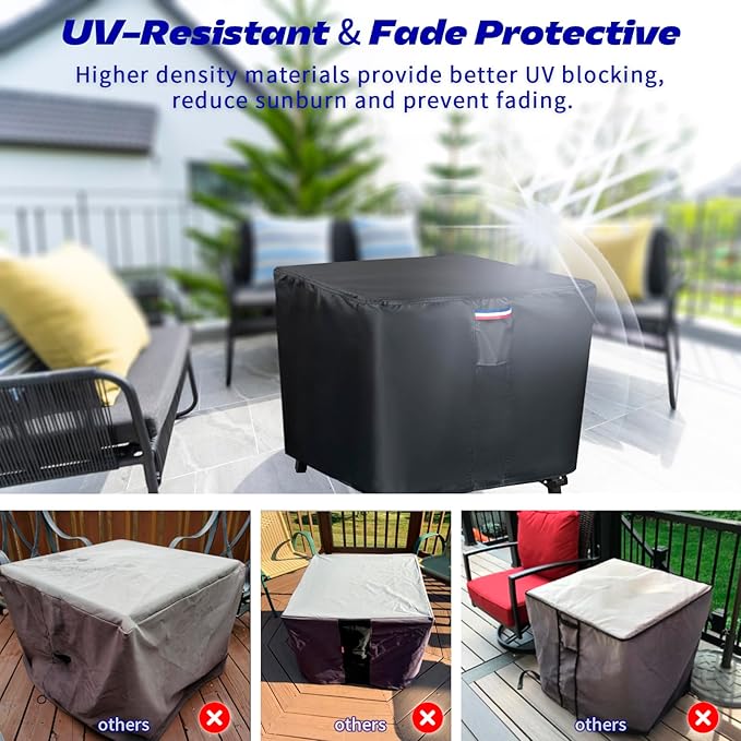 Fire Pit Cover,38 inch Square Propane Gas Outdoor Fire Table Cover,600D Waterproof and Windproof Heavy Duty Fabric Firepits Covers for Patio Table Fireplace －38"Lx38"Wx28"H,Black