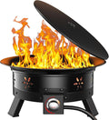 AMADA HOMEFURNISHING 19″ Propane Fire Pit with Grill Grate, 58,000 BTU, Folding Legs, Propane Tank Holder, Cover, and Carry Strap, No Ignition Needed, Easy Flame Adjustment, Portable