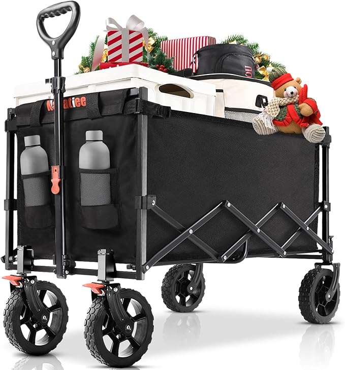 Navatiee 140L Wagon Cart Foldable, Large Capacity Collapsible Wagon with Smallest Folding Design, Utility Grocery Cart for Camping Shopping Sports, Black