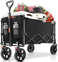 Navatiee 140L Wagon Cart Foldable, Large Capacity Collapsible Wagon with Smallest Folding Design, Utility Grocery Cart for Camping Shopping Sports, Black