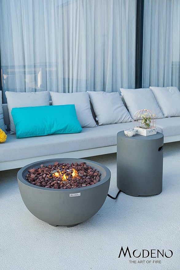 MODENO Outdoor Fire Pit Natural Gas Garden Fire Bowl, 40,000 BTU CSA Certified Firepit，Auto-Ignition System, Lava Rock&PVC Cover Included (26 x 26 x 14'', Grey)