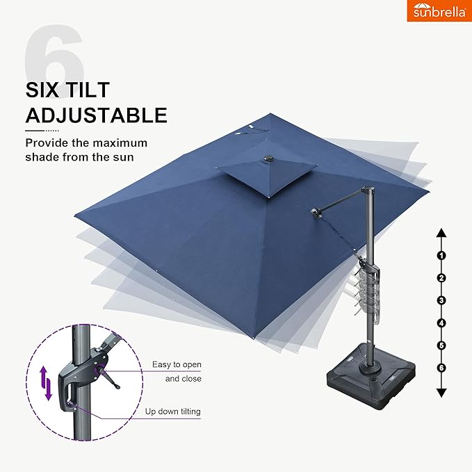 PURPLE LEAF 9' X 12' Sunbrella Cantilever Umbrella Outdoor Double Top Large Rectangle Umbrella Heavy Duty 360° Rotation Offset Patio Umbrella for Garden Deck Pool Backyard Spectrum Indigo