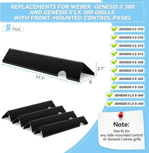 17" Flavorizer Bars for Weber Genesis II Grill Parts GS4 Genesis II/II LX 300 Series Genesis II E-310 E-315 E-335 LX E-340 Replacements for 66795 Porcelain Enameled Steel Flavor Bars, 5 Pack