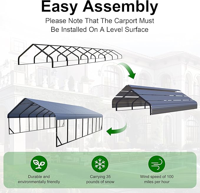 RV Metal 20x40FT Carport Canopy Heavy Duty Carports Kits for Garage,Aluminum Car Ports with Steel Shelter Frame Cover for 4 Car or Boats