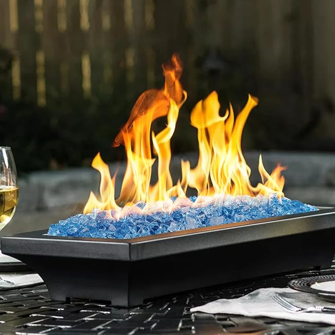 Onlyfire 10 pounds Fire Glass for Propane Gas Fire Pit, 1/4-Inch High Luster Fireplace Glass Rocks for Fire Pit Table, Pacific Blue
