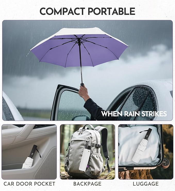 UV Travel Umbrella for Sun Protection & Rain, Compact Windproof Folding, Refined craftsmanship, Auto Open/Close, 43" Canopy with color coating, UPF 100+ UV Blocking, TSA Approved