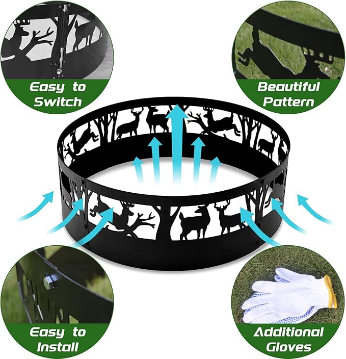 Fire Pit Ring: 36 X 12 in Large Metal Smokeless Heavy Duty Black Anti-Rust Coating Portable for Outdoor Camping Garden Wood Burning Keep Warm with Air Vent for Men
