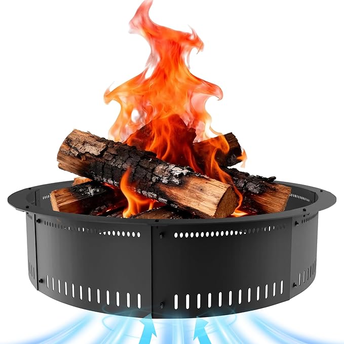 Smokeless Fire Pit Ring Insert - 36 Inch Outdoor Fire Pit Liner with Airflow Design for Efficient Burning, Durable Steel Construction, for Outdoor Camping