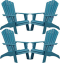 Psilvam Adirondack Chair, Oversized Poly Lumber Fire Pit Chair with Cup Holder, 350Lbs Support Patio Chairs for Garden, Weather Resistant Outdoors Seating, Relaxing Gift for Father & Mother (4, Blue)