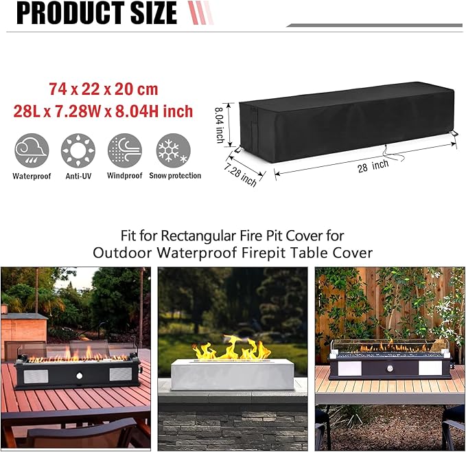 Outdoor 28 inch Rectangular Table Top Propane Fire Pit Cover, 40,000 BTU Tabletop Gas Firepit Cover for Patio,Outdoor Portable Fireplace Rectangular Fire Cover - 28 x 7 x 8 Inch