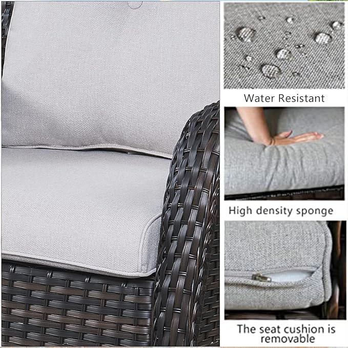 HUMMUH Outdoor Patio Furniture with Fire Pit Table Outdoor Conversation Set PE Wicker Patio Couch Swivel Glider Chairs for Balcony Garden,Lawn,Deck