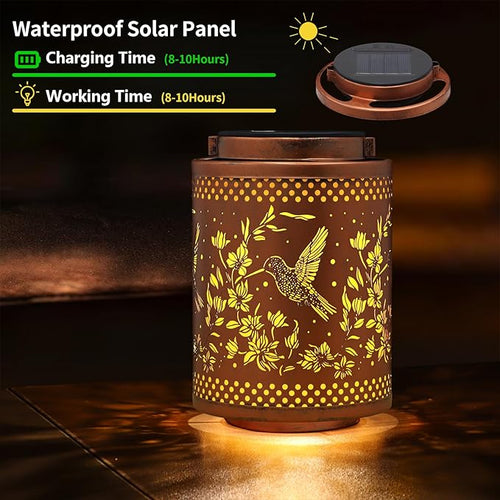 2 Pack Hummingbird Solar Lanterns Garden Decor Birthday Gifts for Women Mon Grandma Metal Hanging Solar Lights Waterproof Outdoor Decoration for Outside LED Lanterns for Yard