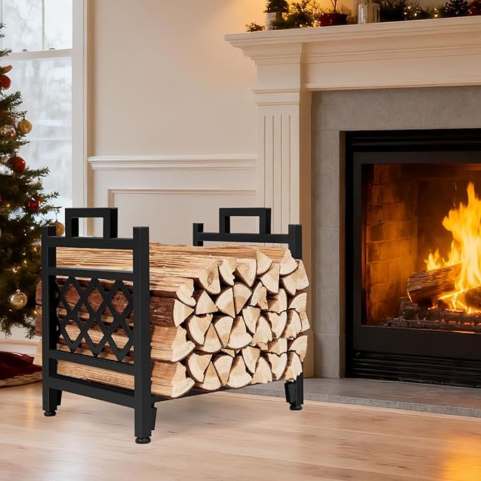 INNO STAGE Firewood Log Rack, Iron Wood Lumber Storage Holder for Fireplace, Heavy Duty Log Storage Bin for Firepit Stove Accessories Indoor - Perfect Construction - No Any Screw to Install