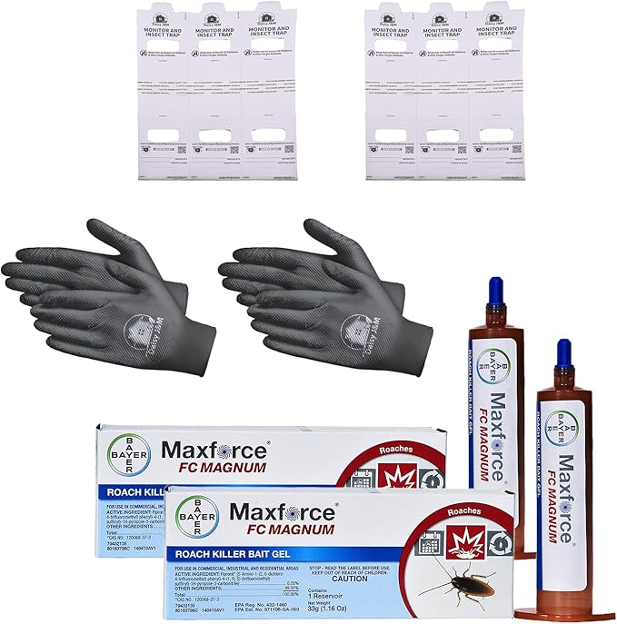 Bayer Maxforce FC Magnum Roach Gel - Pack of Two + 2 Pairs of Gloves and 6 Insect Monitors