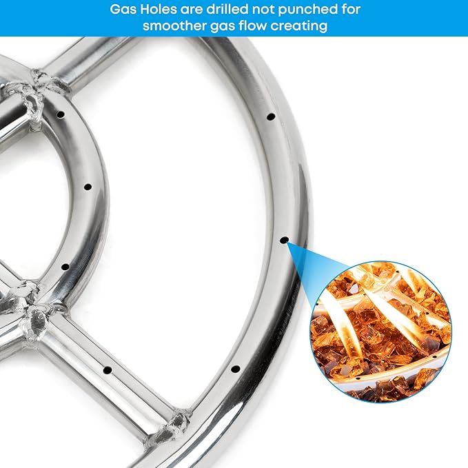 Stanbroil 18 Inch Round Fire Pit Burner Ring for Natural Gas & Propane - 304 Stainless Steel for Indoor & Outdoor Fireplace, BTU 147,000 Max
