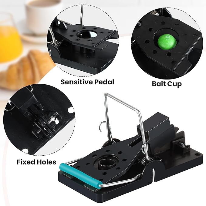 Qualirey 24 Pcs Mouse Traps Plastic Snap Rat Trap Bulk Reusable Quick Effective Safe for Indoor Outdoor Home House Warehouse Garden Kitchen 3.86 x 1.81 x 2.17 Inch (Black,Blue)